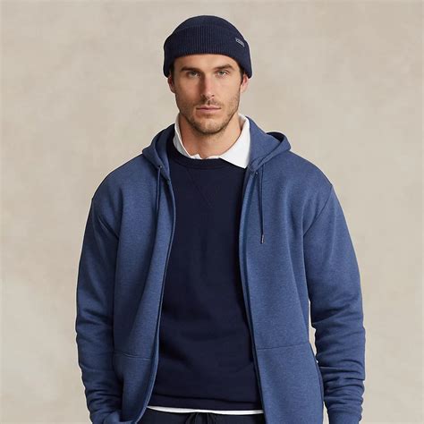 Polo Ralph Lauren Double Knit Full Zip Hoodie In Derby Blue Heather