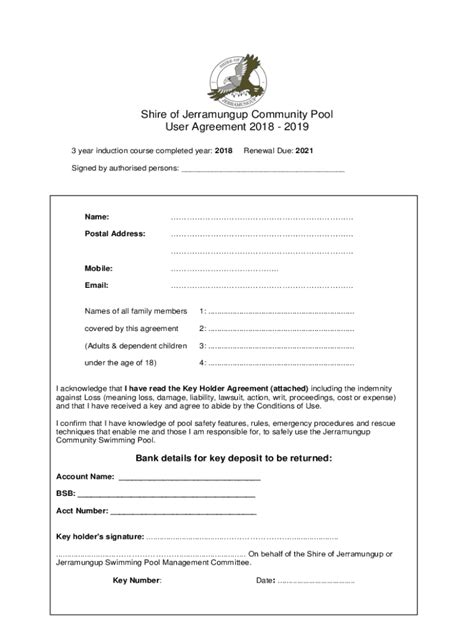 Fillable Online Shire Of Jerramungup Community Pool User Agreement