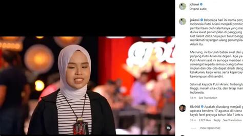 Jokowi Beri Selamat Atas Capaian Putri Ariani Di America S Got Talent