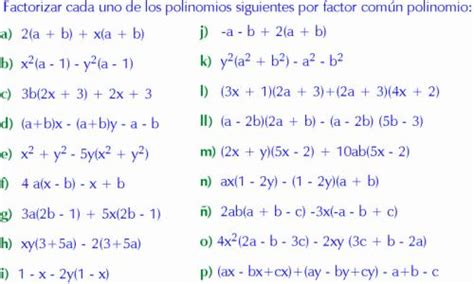 FACTOR COMUN POLINOMIO EJEMPLOS Y EJERCICIOS RESUELTOS DE FACTORIZACION