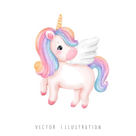 Illustration Vectorielle Aquarelle Licorne Arc En Ciel Vecteur Premium