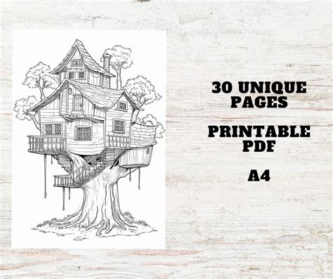 30 Treehouse Coloring Pages Printable PDF A4 Adult Coloring Pages For