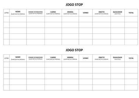 Brincadeira Jogo Stop Para Imprimir - Brincadeira Jogo Stop Para Imprimir - FDPLEARN