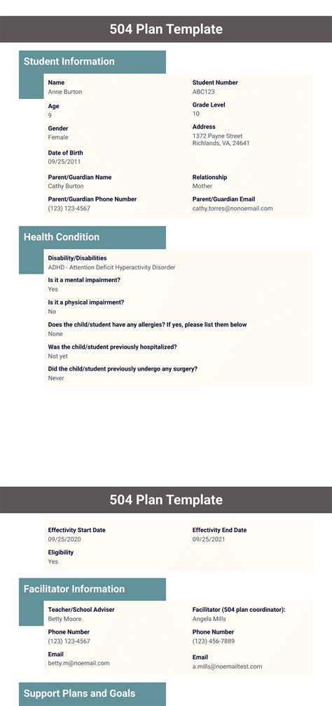 504 Plan Template - PDF Templates | Jotform