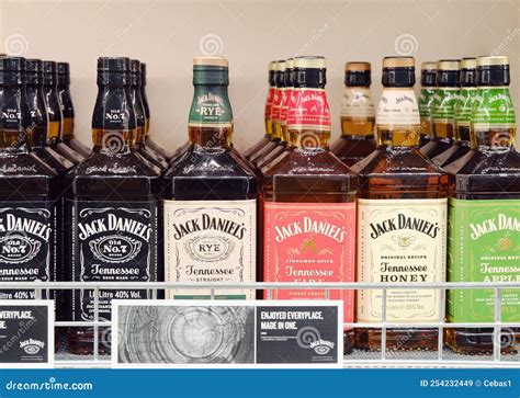 Selection Of Bottles Of Jack Daniels Whiskey In Shop Editorial Stock