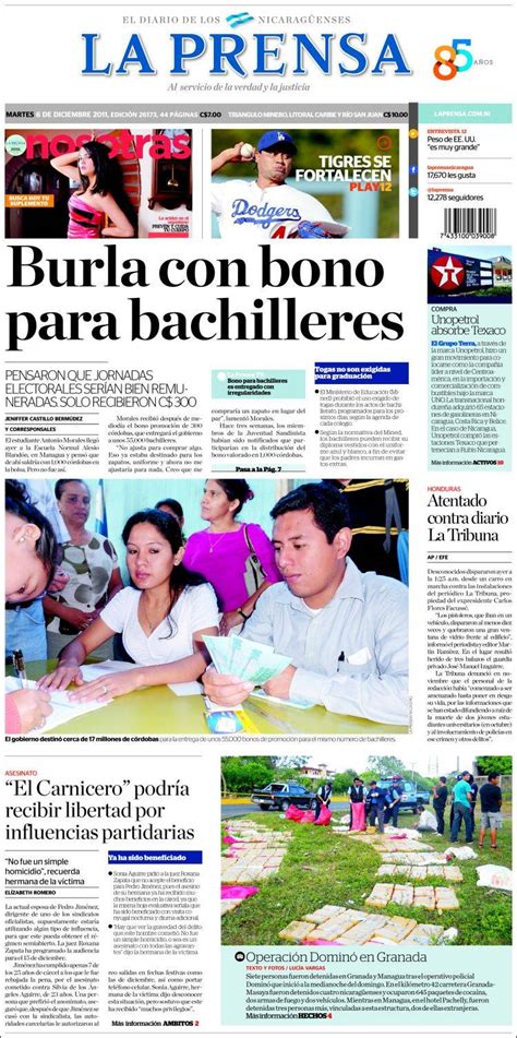 Periódico La Prensa Nicaragua Periódicos De Nicaragua Edición De