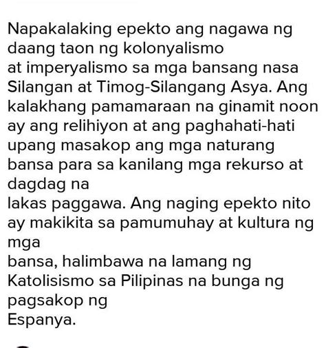 Natutunan Ko Na Ang Dahilan Paraan At Epekto Ng Kolonyalismo At