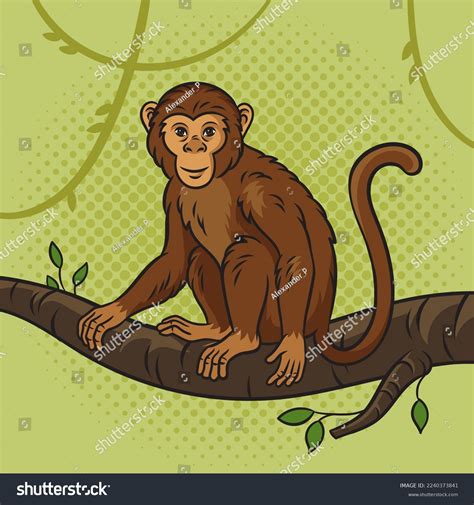 Monkey Sitting On Tree Pinup Pop Stock Vector Royalty Free