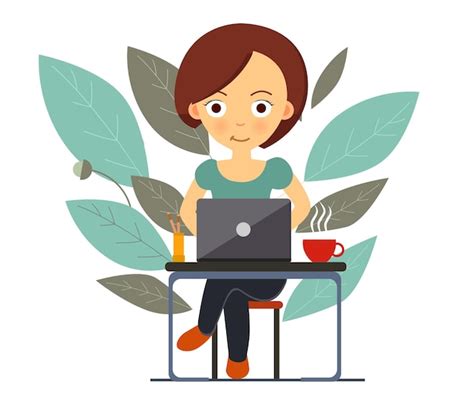 Mulher Sentada Laptop Conceito De Freelancer Trabalho Estudo Em