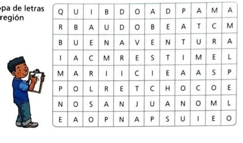 encuentra en la sopa de letras 10 sitios geográficos de la región del