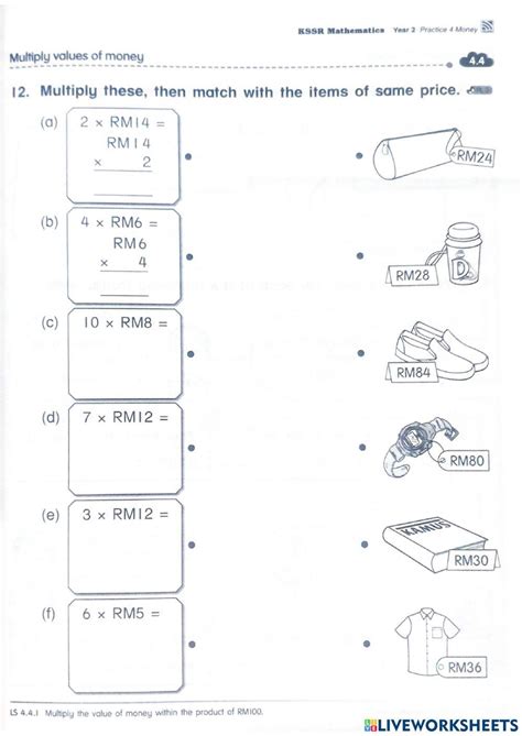 Multiplication Of Money Worksheet Live Worksheets