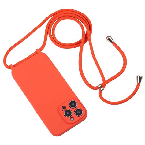 For IPhone 15 Pro Crossbody Lanyard Liquid Silicone Case Orange