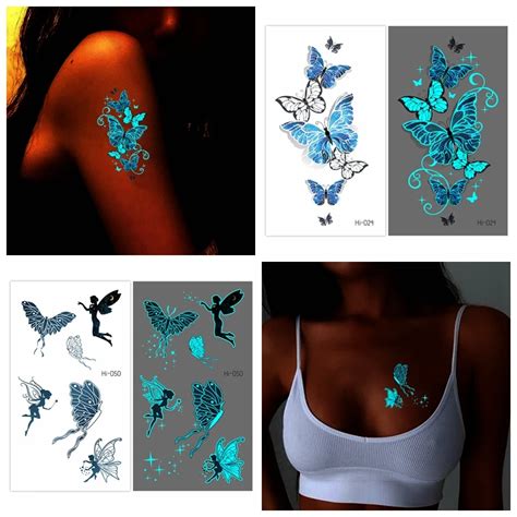 Tatuaje Luminoso Azul Para Mujer Y Hombre Pegatina De Mariposa