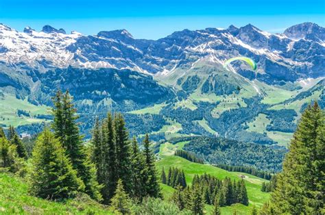 Swiss Alps In The Summer Season. Panorama Of A Picturesque Mount Stock ...