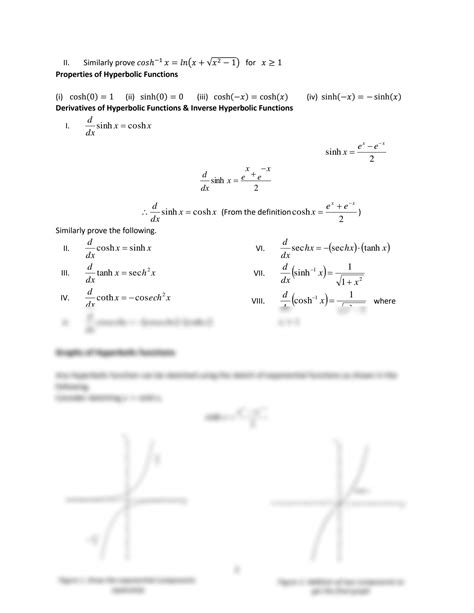 Solution Calculus Hyperbolic Functions Inverse Hyperbolic Functions