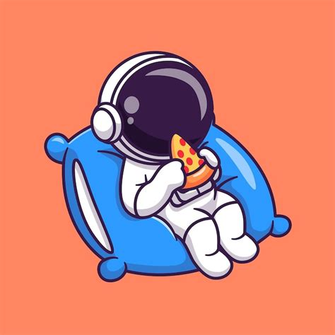 Bonito astronauta comendo pizza no travesseiro desenho vetorial ícone