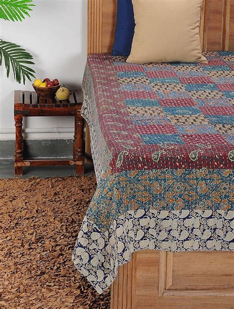 Buy Multicolored Gudri Cotton Bed Cover With Patch Work 106in X 93in