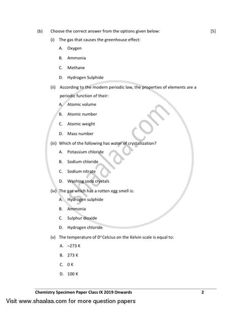 Chemistry English Medium Icse Class Set Specimen