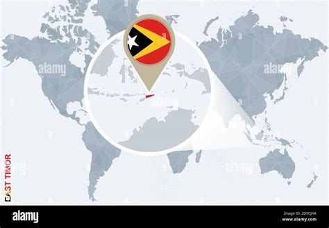 Resumen Mapa Del Mundo Azul Con Timor Oriental Magnificado Bandera Y