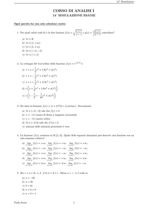 Quiz Prof Suria Analisi Poli To Corso Di Analisi I