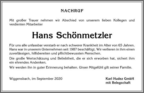 Traueranzeigen Von Hans Sch Nmetzler Allg Uer Zeitung