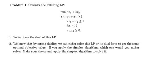 Solved Problem 1 Consider The Following Lp Min S T