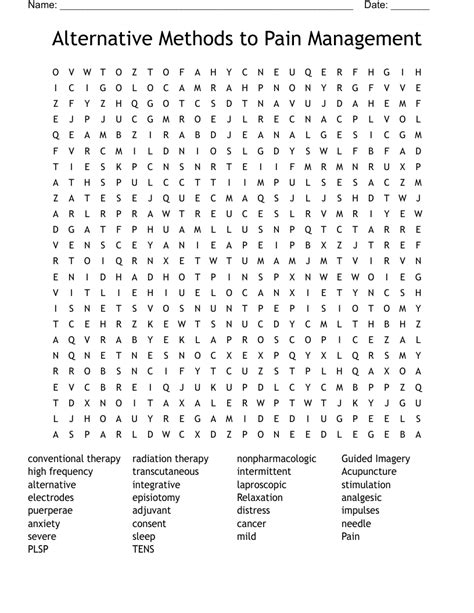 Alternative Methods To Pain Management Word Search WordMint