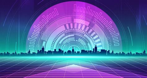 Digital technology city metaverse neon blue green background, abstract ...