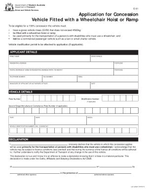 Fillable Online Transport Wa Gov Application For Concession Vehicle