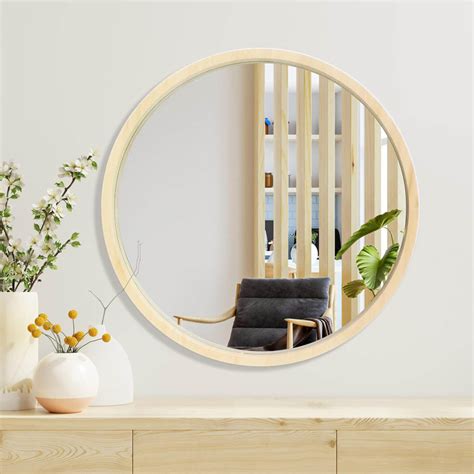 Walplus Classic Natural Wooden Round Mirror 70cm Wilko