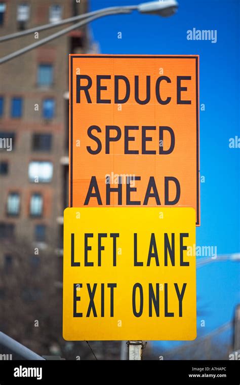 Reduce Speed Ahead Sign Stock Photo Alamy