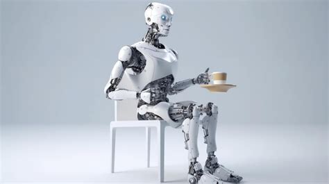 Un Robot Se Sienta En Una Silla Y Come Una Taza De Caf Foto Premium