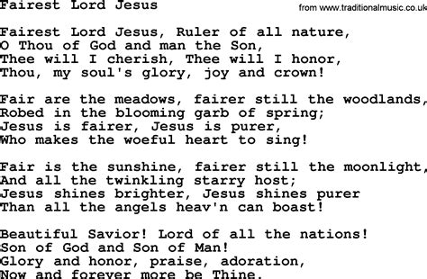 Baptist Hymnal Christian Song Fairest Lord Jesus Lyrics With Pdf For Printing