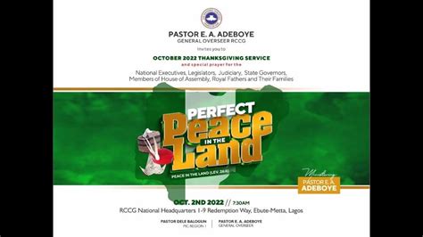 RCCG OCTOBER 2nd 2022 THANKSGIVING SERVICE PERFECT PEACE IN THE