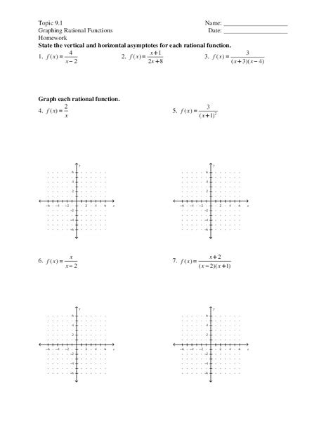 Graphing Rational Functions Worksheets Answers