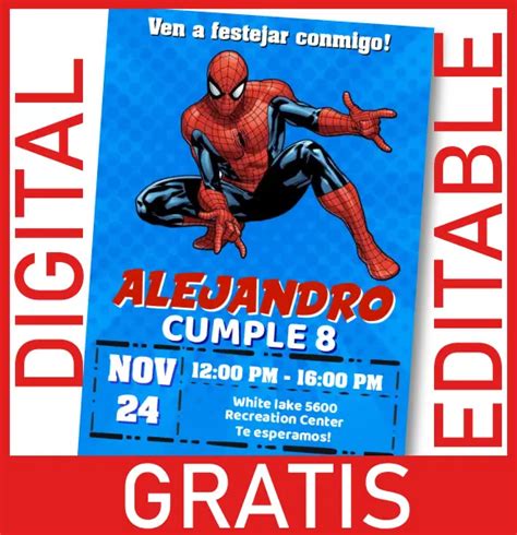 GRATIS Invitación Hombre Araña Spiderman Editable y Personalizable