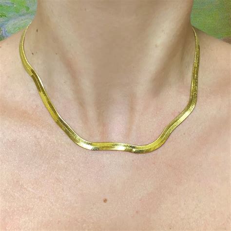 Snake Chain Herringbone Gold Chain 24k Gold Free Shipping Etsy