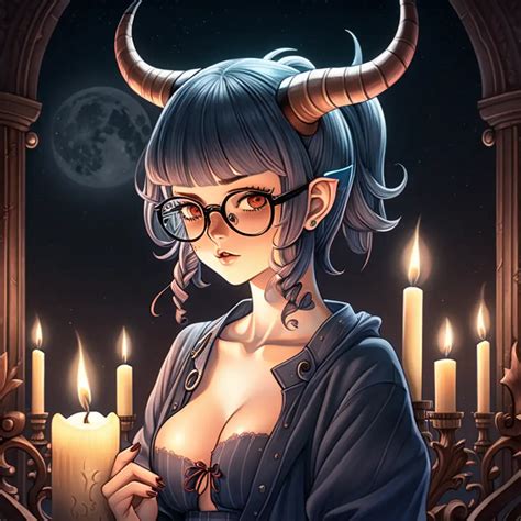 Seductive Demon Girl with Freckles Glasses and Horns | MUSE AI