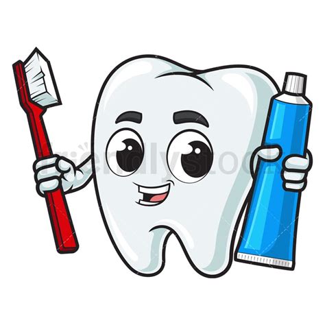 Tooth Holding Toothbrush And Toothpaste Cartoon Clipart Vector