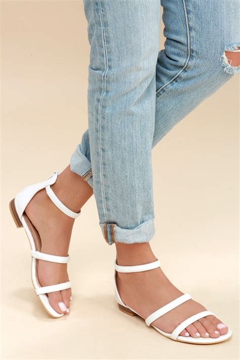 Cute White Sandals Flat Sandals Vegan Leather Sandals Lulus