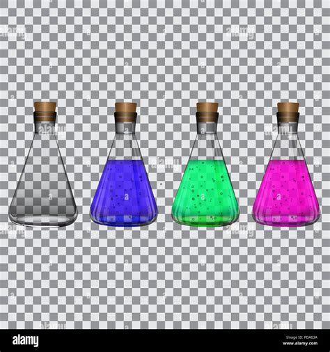 Chemical Flasks With Reagents On A Transparent Background Vector Stock