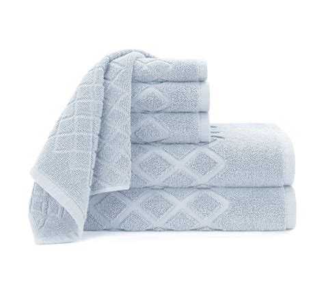 Diamond Jacquard 6 Piece Towel In Cashmere Blue 100 Cotton 500 GSM