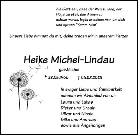 Traueranzeigen Von Heike Michel Lindau Trauer HNA De