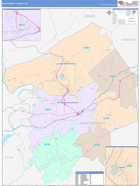 Montgomery County, VA Wall Map Color Cast Style by MarketMAPS ...