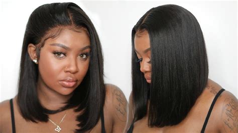 Glueless Yaki Bob Lace Wig Install Pre Bleached Knots Pre Plucked