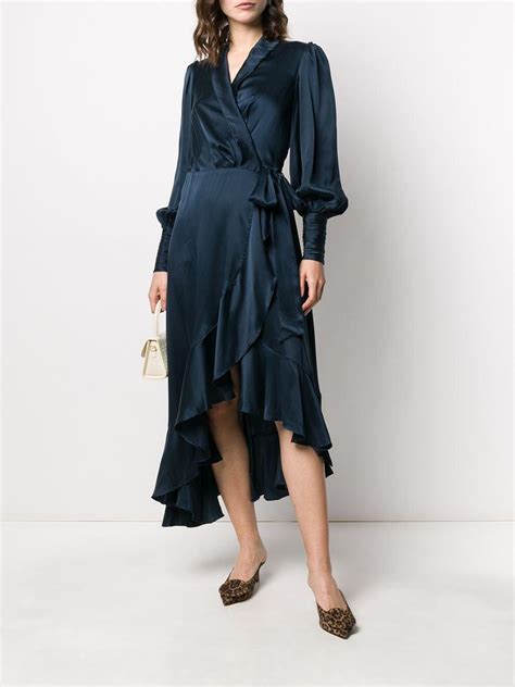 Zimmermann Asymmetric Ruffled Silk Satin Midi Wrap Dress Net A Porter