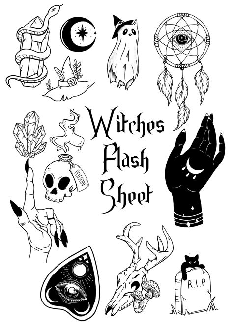 Witches Tattoo Flash Sheet Etsy