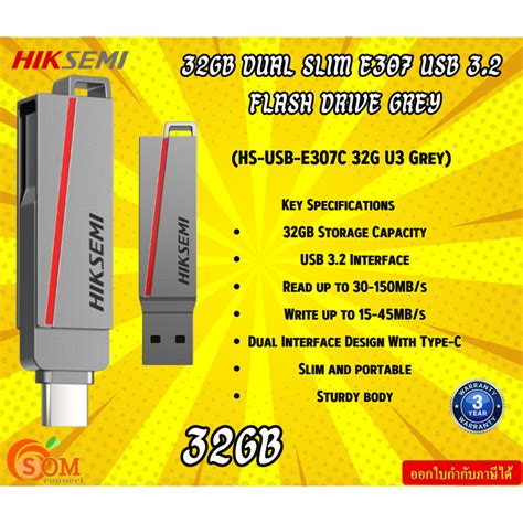 HIKSEMI USB 3 2 Flash Drive 32GB Dual Slim E307 GREY HS USB E307C 32G