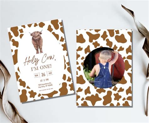 Holy Cow Im One Brown Highland Cow First Birthday Cow Theme Etsy In