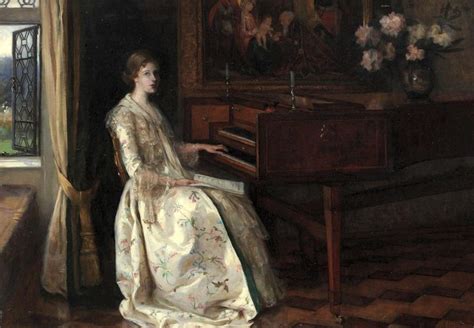 A Painting Of A Woman Sitting In Front Of A Piano And Looking Out The